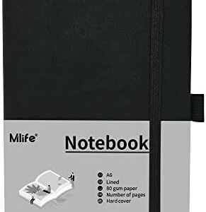 A6 Small Journal Notebook, Lined Pocket Notebook with Pen Holder, Mini Notebook Hardcover, 192 Pages, 3.9 inches * 5.5 inches Jurnal for Women and Man(1PACK Black)