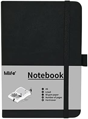 A6 Small Journal Notebook, Lined Pocket Notebook with Pen Holder, Mini Notebook Hardcover, 192 Pages, 3.9 inches * 5.5 inches Jurnal for Women and Man(1PACK Black)