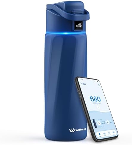 Smart Water Bottle with Reminder to Drink Water, 24oz BPA-Free Stainless Steel Vacuum Insulated Water Bottle, Wide Mouth Water Tracker Bottle with APP, Ideal for Gift - Blue