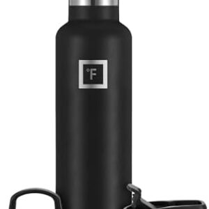 IRON °FLASK Camping & Hiking Hydration Canteens - 3 Lids (Narrow Straw Lid) Leak Proof Vacuum Insulated Stainless Steel - Hot & Cold Double Walled Sports Water Bottle - Midnight Black, 24 Oz
