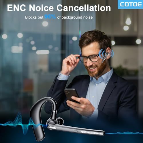 Bluetooth Headset V5.3, Wireless Earpiece with 500mAh Charging Case Hand-Free Headphones Noise Canceling Mic for Office/Driving/Business - Image 4