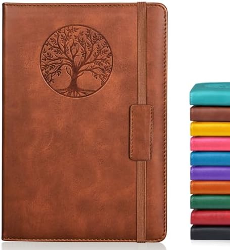 Lined Journal Notebook for Women Men,256 Pages A5 Hardcover Leather Journals for Writing,Travel,Business,Work & School,College Ruled Notebooks for Note Taking,Diary Notepad 5.7"×8.3"(Brown)