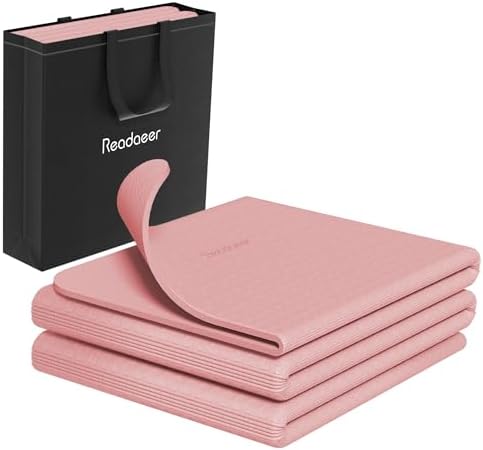 Readaeer Foldable Yoga Mat for Travel Folding Yoga Mat 6mm Thick with Carrying Bag, Non-Slip TPE Exercise Pilates Mat for 72" L x 24" W x 0.24 Inch