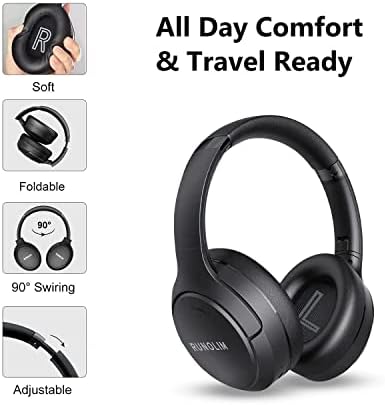 RUNOLIM Hybrid Active Noise Cancelling Headphones, Wireless Over Ear Bluetooth Headphones with Microphone, 70H Playtime, Foldable Headphone with HiFi Audio, Deep Bass for Home Travel Office - Image 4