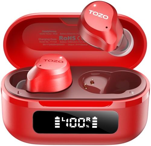TOZO Hybrid Active Noise Cancelling Wireless Earbuds, 6 Mics ENC Clear Call, IPX8 Waterproof, in Ear Bluetooth 5.3 Headphones Stereo Bass Ear Buds 59H Playtime with LED Display 32 EQs via APP