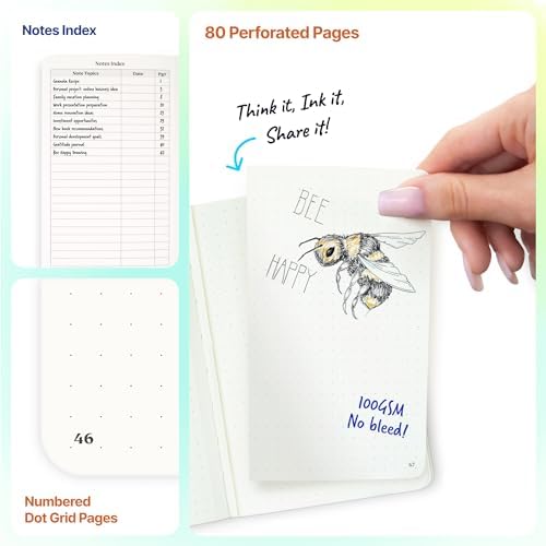 Roterunner A6 Pocket Notebook (Bold Classic) 3 Pack 3.5x5.5 Dotted Mini Notebook Journal 100Gsm Perforated Paper, Work Gym Travel Journal Notebook, Leather Small Notebook Numbered with Notes Index - Image 4