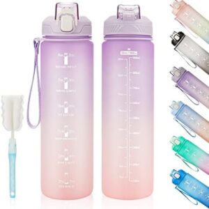 Motivational Water Bottle with Time Marker- 32oz Water Bottles with Times to Drink, Leakproof & BPA Free Sports Water Bottle with Straw & Carry Strap for Fitness, Gym, and Outdoor Sports