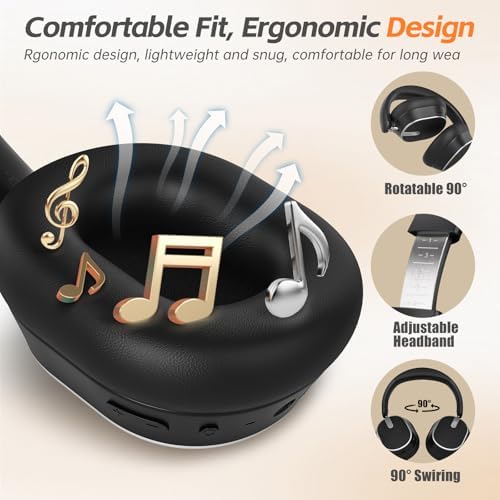 Hybrid Active Noise Cancelling Headphones, Wireless Over Ear Bluetooth Headphones, Foldable Wireless Headset, 60H Playtime, Hi-Res Audio, Deep Bass, Memory Foam Ear Cups, Perfect for Travel & Office - Image 3