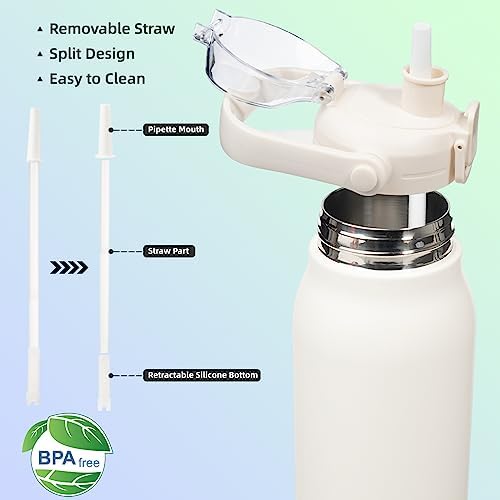 BJPKPK Insulated Water Bottles with Straw, 35 oz Stainless Steel Metal Water Bottle with One-handed Opening Lid, BPA Free Sport Jugs, Thermos, Flasks for Men & Women, White - Image 4