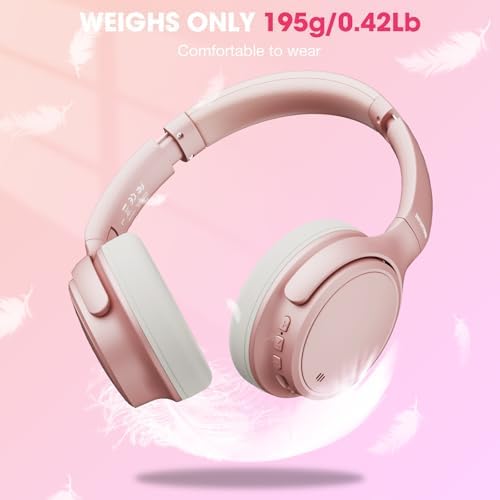 INFURTURE H1 Plus Doubly Fed Hybrid Active Noise Cancelling Headphones with EQ Mode,Wireless Over Ear Bluetooth Headphones with 4 Microphone, 90H Playtime,Lightweight for Home Travel Office(Pink) - Image 7