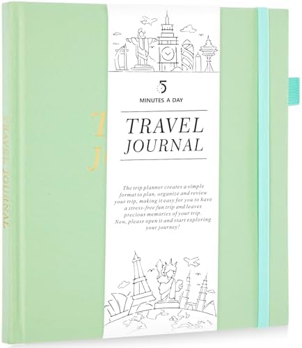 Travel Journal for Women, Adventure Book for 20 Trips, Travelling Planner Notebook Diary for Traveler, Vocation Planner, Travel Gifts(126 Pages, Light Green)