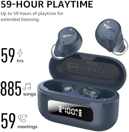 TOZO Hybrid Active Noise Cancelling Wireless Earbuds, 6 Mics ENC Clear Call, IPX8 Waterproof, in Ear Bluetooth 5.3 Headphones Stereo Bass Ear Buds 59H Playtime with LED Display 32 EQs via APP - Image 6