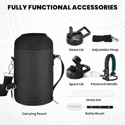 Insulated Water Bottle 64 oz, Triple Wall Vacuum Stainless Steel (Cold for 48 Hrs), Leak Proof & Non-BPA, Half Gallon Water Flask Jug with Paracord Handle & Straw Spout Lids - Image 6