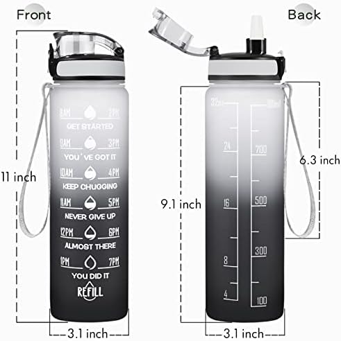 Enerbone Water Bottle, Leakproof BPA & Toxic Free, Motivational Water Bottle with Times to Drink and Straw, Fitness Sports Water Bottle with Strap for Office, Gym, Outdoor Sports - Image 3