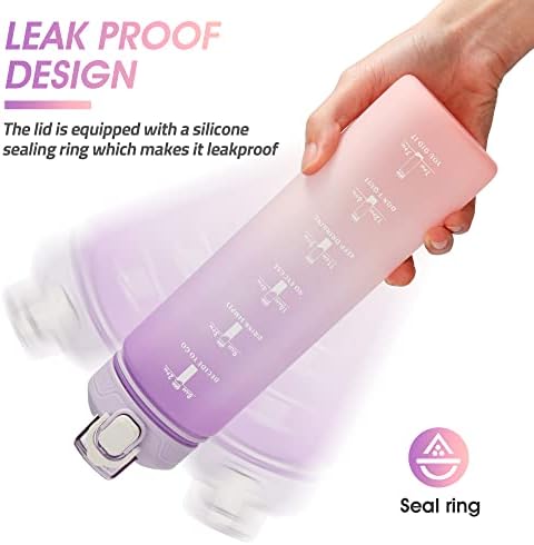 Motivational Water Bottle with Time Marker- 32oz Water Bottles with Times to Drink, Leakproof & BPA Free Sports Water Bottle with Straw & Carry Strap for Fitness, Gym, and Outdoor Sports - Image 4