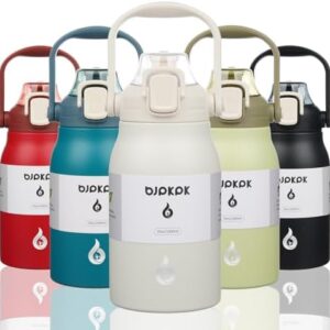 BJPKPK Insulated Water Bottles with Straw, 35 oz Stainless Steel Metal Water Bottle with One-handed Opening Lid, BPA Free Sport Jugs, Thermos, Flasks for Men & Women, White