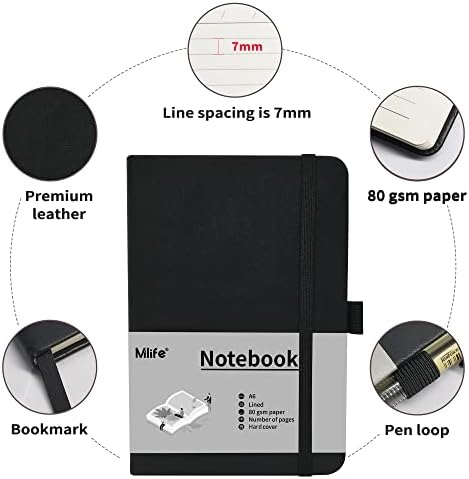 A6 Small Journal Notebook, Lined Pocket Notebook with Pen Holder, Mini Notebook Hardcover, 192 Pages, 3.9 inches * 5.5 inches Jurnal for Women and Man(1PACK Black) - Image 4