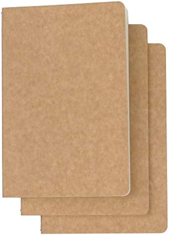 3 Pack Travel Journal Notebook for Travelers or School - Kraft Brown Soft Cover - 5.5” x 8.25” - 120 Blank Pages with60 Sheets