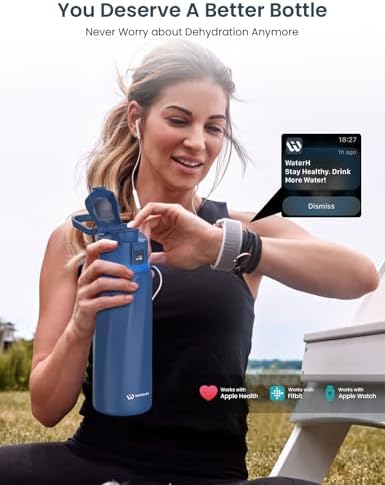 Smart Water Bottle with Reminder to Drink Water, 24oz BPA-Free Stainless Steel Vacuum Insulated Water Bottle, Wide Mouth Water Tracker Bottle with APP, Ideal for Gift - Blue - Image 2