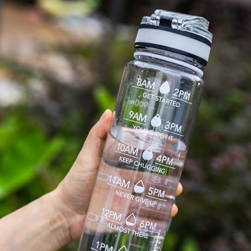 OLDLEY Water Bottle, 32oz Motivational Sports Water Bottle with Time Marker - Times to Drink - Tritan, BPA Free, Wide Mouth Leakproof, Clear (1 Bottle) - Image 7