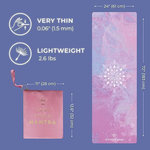 Mantra Yoga Travel PRO 1.5mm - Foldable Fitness & Exercise Mat with Bag | Lightweight, Compact & Eco-Friendly | Non-Slip & Washable | For All Types of Yoga | 72" L x 24" W | 2.6 lbs - Image 2