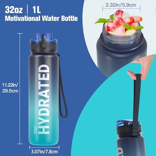 Sahara Sailor Water Bottle 32oz, Durable and Leakproof Water Bottles Motivational with Time Marker, Tritan, BPA Free, Wide Mouth with Easy Clean Brush for Gym, Travel, Home, School, Office (1 Bottle) - Image 5