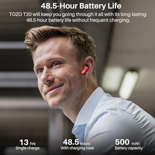 TOZO T20 Wireless Earbuds Bluetooth Headphones 48.5 Hrs Playtime with LED Digital Display, IPX8 Waterproof, Dual Mic Call Noise Cancelling 10mm Broad Range Speakers with Wireless Charging Case - Image 6