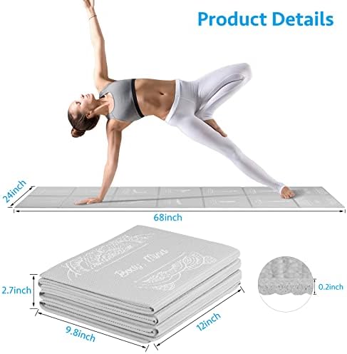 Foldable Yoga Mat for Women, Non Slip Exercise Mat for Home Gym, 5mm Travel Yoga Mats Set With Stretch Strap for Yoga Pilates and Fitness, 68"L x 24"W x 0.2 Inch Thick - Image 2
