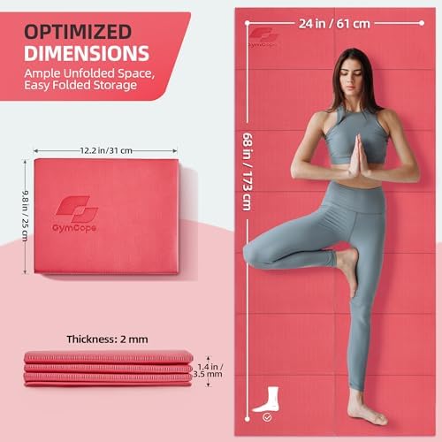 Foldable Yoga Mat for Travel, 68"x24" Folding Travel Gym Mat for Women Yoga Studio, Packable and Portable Pilates Mat with Storage Bag Easy to Carry, Lightweight Travel Workout Mat, 2mm/4mm - Image 5