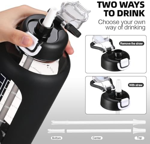 64 oz Glass Water Bolttles with Straw Half Gallon Large Motivational Water Bottle with Time Marker Sports Water Bottles with Silicone Sleeve and Handle Lid Water Jug for Gym Workout - Image 4