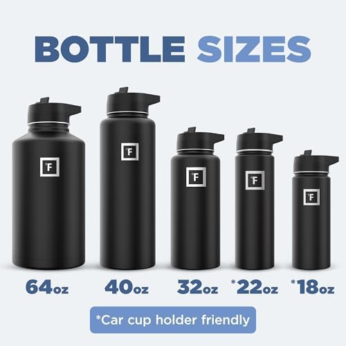 IRON °FLASK Camping & Hiking Hydration Flask with 3 Lids - Stainless Steel, Double Walled & Vacuum Insulated Water Bottle - Leak Proof & BPA Free (Midnight Black, Straw - 40 oz) - Image 6