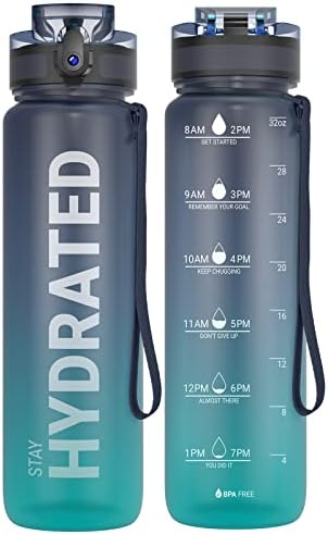 Sahara Sailor Water Bottle 32oz, Durable and Leakproof Water Bottles Motivational with Time Marker, Tritan, BPA Free, Wide Mouth with Easy Clean Brush for Gym, Travel, Home, School, Office (1 Bottle)