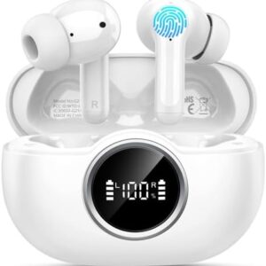 Wireless Earbuds, 2025 Bluetooth 5.4 Headphone 3D Bass Hi-Fi Stereo Ear Buds, 4 ENC Noise Cancelling Mic, 40H 3g USB-C in-Ear Earphone, IP7 Waterproof Workout Sport for Laptop Pad Android iOS, White