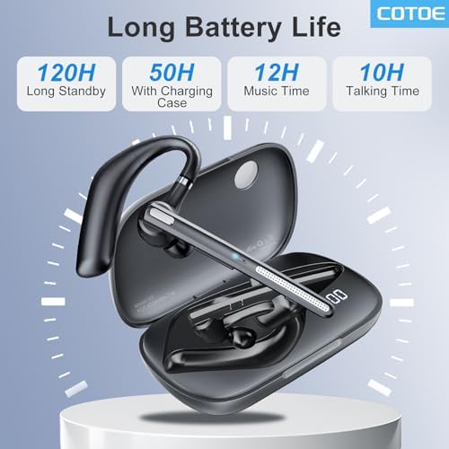 Bluetooth Headset V5.3, Wireless Earpiece with 500mAh Charging Case Hand-Free Headphones Noise Canceling Mic for Office/Driving/Business - Image 2