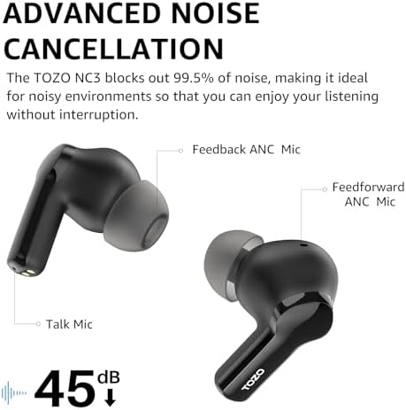 TOZO Hybrid Active Noise Cancelling Wireless Earbuds with 6 Mics AI Clear Call Ear Buds 55H Playtime with LED Display 32 Preset EQs via APP Bluetooth 5.3 IPX8 Waterproof in Ear Headphones - Image 3