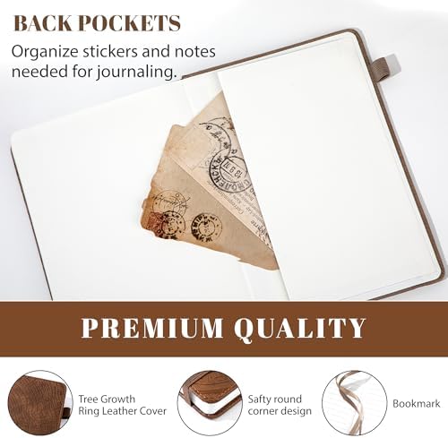 CAGIE Lined Journal for Men Women, Tree Growth Ring Leather Bound Journal Notebook, 256 Pages 100 GSM Journals for Writing, A5 Hardcover Journaling Notebooks for Work, Note Taking - Image 5