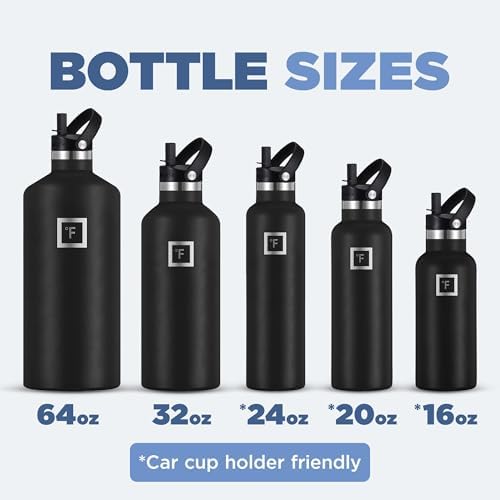 IRON °FLASK Camping & Hiking Hydration Canteens - 3 Lids (Narrow Straw Lid) Leak Proof Vacuum Insulated Stainless Steel - Hot & Cold Double Walled Sports Water Bottle - Midnight Black, 24 Oz - Image 6