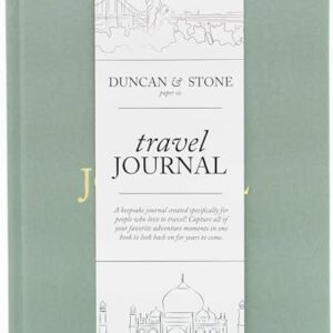 DUNCAN & STONE PAPER CO. Travel Journals - Elegant Journaling Notebook To Record All Your Travel Fun, & More - 110 Page Linen Hardcover Journal For Up To 15 Trips (Sage Green)