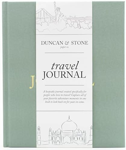 DUNCAN & STONE PAPER CO. Travel Journals - Elegant Journaling Notebook To Record All Your Travel Fun, & More - 110 Page Linen Hardcover Journal For Up To 15 Trips (Sage Green)
