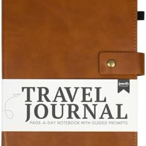 Travel Journal with Prompts - Vegan Leather Adventure Essential - Page-A-Day Travel Journal for Women Men Nonbinary - A5 Daily Diary & Traveler Notebook - Gift - Present