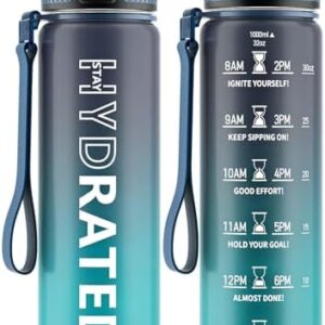 Water Bottle with Straw, 32oz Motivational Water Bottles with Time Marker to Drink, Tritan BPA Free, 1L Sports Water Bottle with Carry Strap LeakProof for Women Gym Fitness Outdoor (1 Pack)
