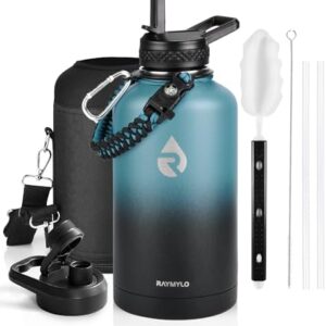 Insulated Water Bottle 64 oz, Triple Wall Vacuum Stainless Steel (Cold for 48 Hrs), Leak Proof & Non-BPA, Half Gallon Water Flask Jug with Paracord Handle & Straw Spout Lids