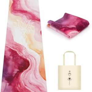 Travel Foldable Suede Yoga Mat, Tear-resistant Non-Slip Durable Fitness Mat, Tote Bag included for Yoga Pilates Exercise Workout, 0.06 Inch/1.5 mm Thick, 72 x 24 Inch/183 x 61 cm