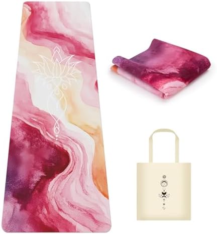 Travel Foldable Suede Yoga Mat, Tear-resistant Non-Slip Durable Fitness Mat, Tote Bag included for Yoga Pilates Exercise Workout, 0.06 Inch/1.5 mm Thick, 72 x 24 Inch/183 x 61 cm