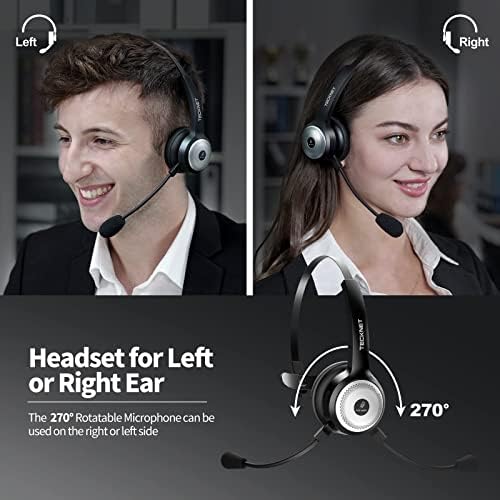 TECKNET Bluetooth 5.0 Headset with Microphone for PC, USB Wireless Headset with Mic for Work, 40Hrs Worktime AI Noise Cancelling On Ear Bluetooth Headphones with Charging Base for Laptop/Call Center - Image 5