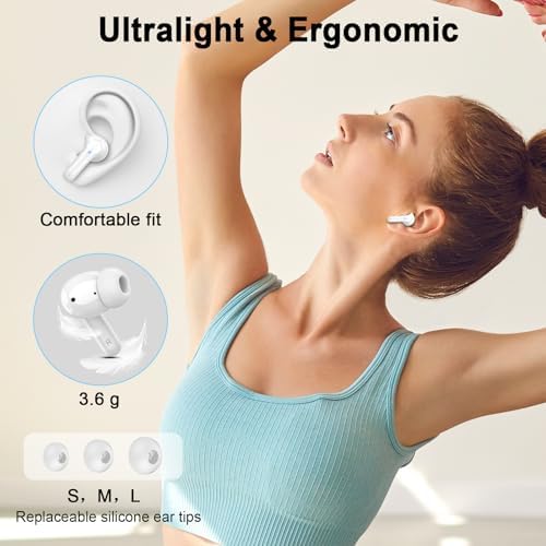 Wireless Earbuds, 2025 Bluetooth 5.4 Headphone 3D Bass Hi-Fi Stereo Ear Buds, 4 ENC Noise Cancelling Mic, 40H 3g USB-C in-Ear Earphone, IP7 Waterproof Workout Sport for Laptop Pad Android iOS, White - Image 6