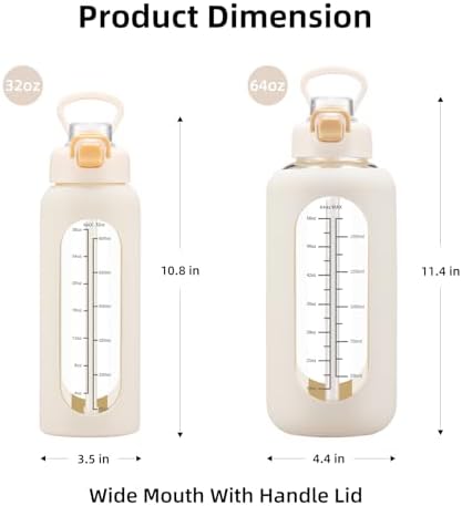 64 oz Glass Water Bolttles with Straw Half Gallon Large Motivational Water Bottle with Time Marker Sports Water Bottles with Silicone Sleeve and Handle Lid Water Jug for Gym Workout - Image 7
