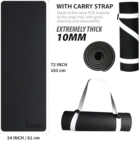 Extra Thick Exercise Yoga Mat with Strap - 2/5 Inch (10MM), Non-Slip Workout Mat for Yoga, Pilates, and Floor Exercises - Image 2