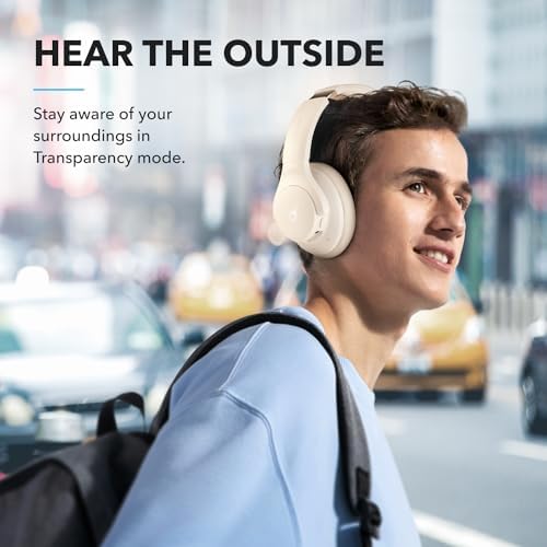 Soundcore by Anker Q20i Hybrid Active Noise Cancelling Headphones, Wireless Over-Ear Bluetooth, 40H Long ANC Playtime, Hi-Res Audio, Big Bass, Customize via an App, Transparency Mode (White) - Image 6