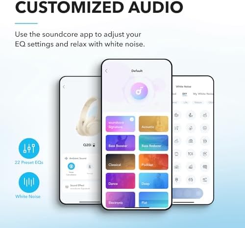 Soundcore by Anker Q20i Hybrid Active Noise Cancelling Headphones, Wireless Over-Ear Bluetooth, 40H Long ANC Playtime, Hi-Res Audio, Big Bass, Customize via an App, Transparency Mode (White) - Image 4